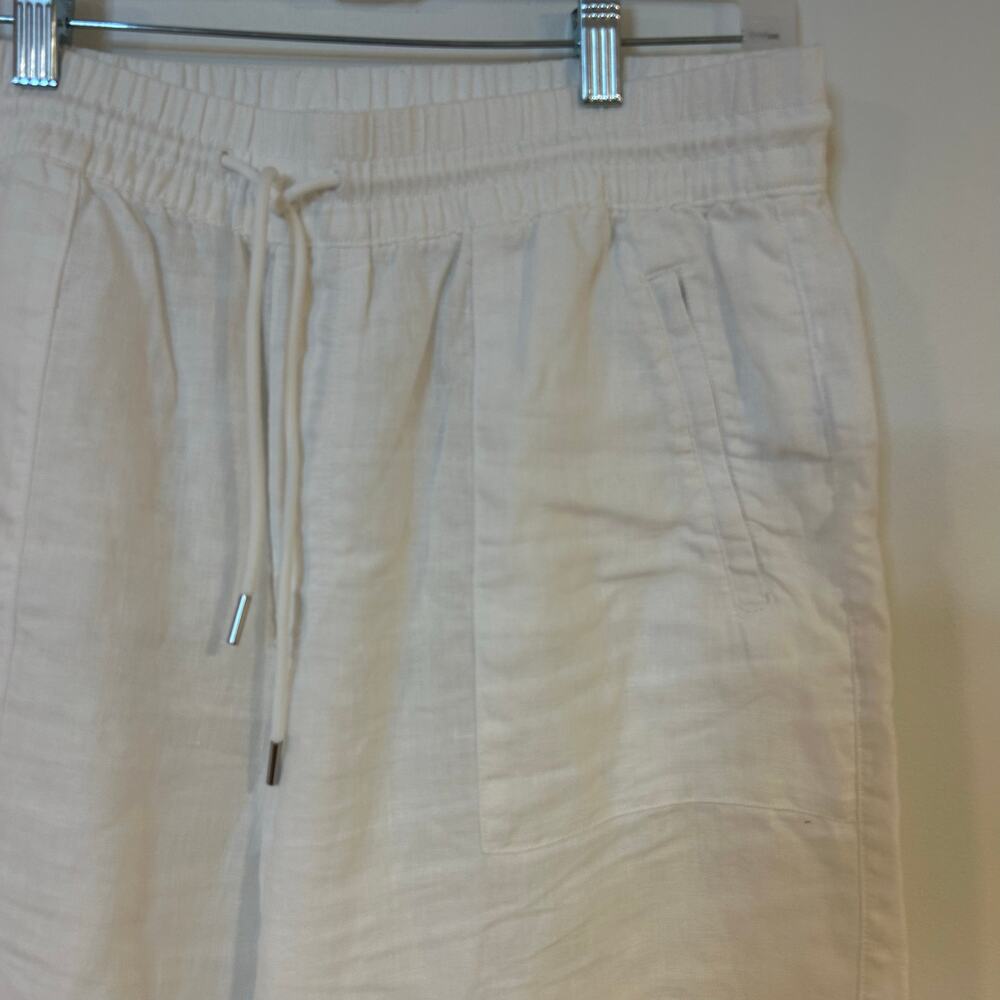 ATHLETA Sz 12 -2 PAIR!- Chambray & White High Rise Retreat Linen Capri Wide Leg - Picture 7 of 16